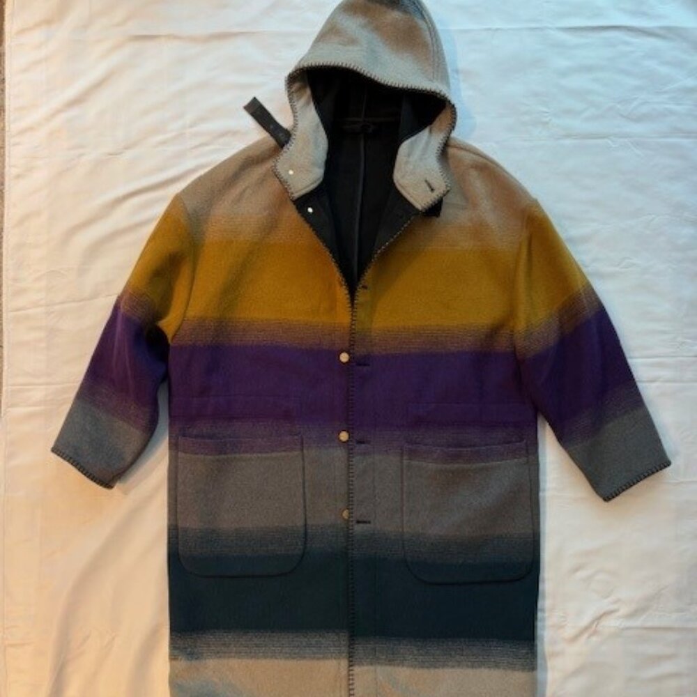 Roberto Cavalli Men's Blanket Stitched Colour-Block Wool Coat